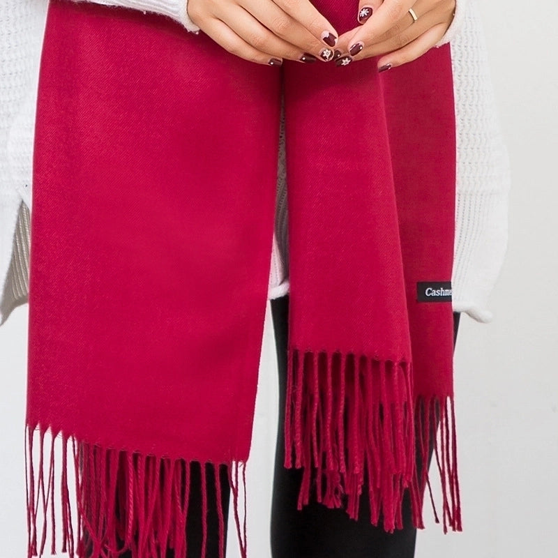 New Cashmere Scarf Female Korean Autumn And Winter New Solid Color Tassel Shawl Thick Warm Scarf