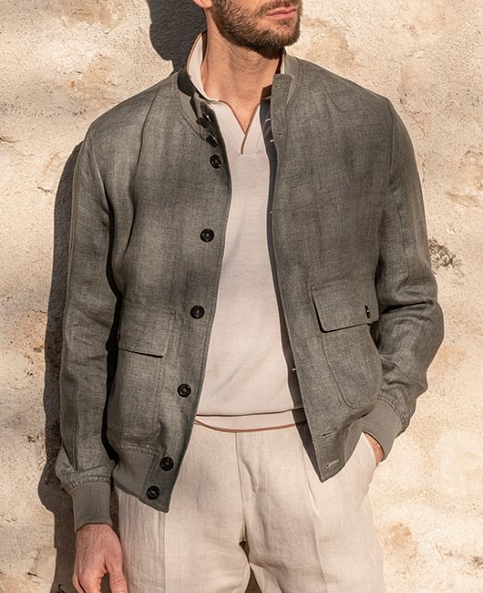 OK Casual Plain Single Breasted Linen Jacket With Flap Pockets