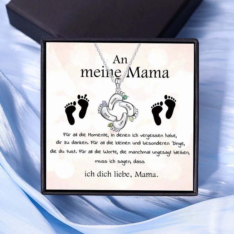 Kettenmachen Personalisierte 4 Namen & 4 Geburtssteine Baby Füße Halskette-An meine Mama-Geschenk mit Nachrichtenkarte