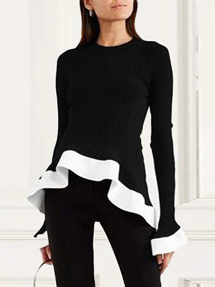 Elegant Color Matching Long-sleeved Two-piece Set