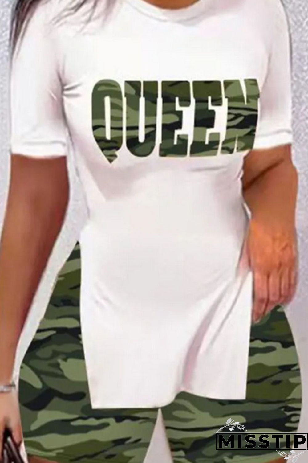 Red Casual Print Patchwork Slit O Neck Short Sleeve Two Pieces