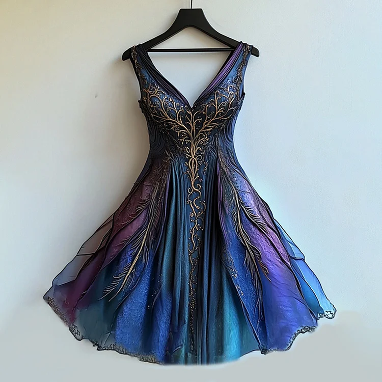 VChics Viking Theme Kettle Knot Irregular Handmade Mini Dress
