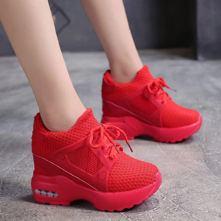 Qengg woman sneakers platform sneakers Ladies Shoes sneaker Women Shoes red Breathable mesh womens Ladies Casual Shoes wedge
