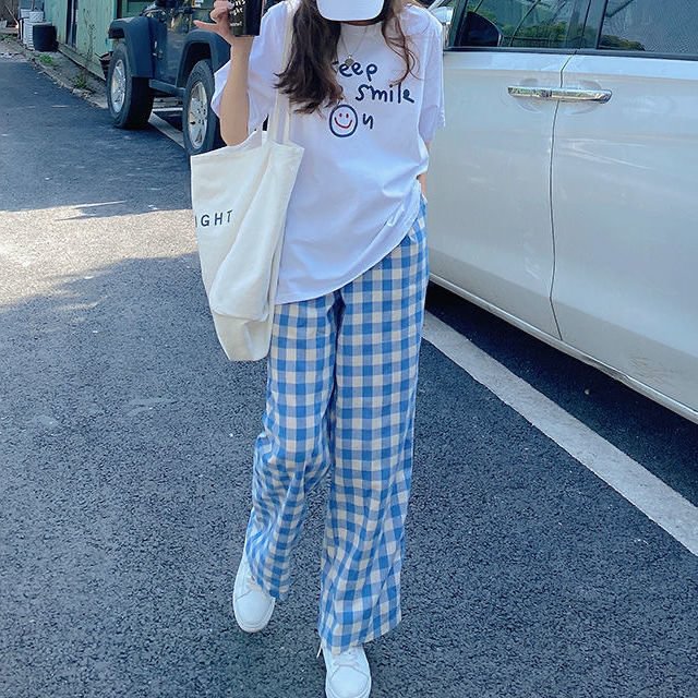 Pants Women Plaid High Waist Hot Sale Summer Loose Korean Style Wide Leg Pockets All-match Stylish New Arrivals Popular Female