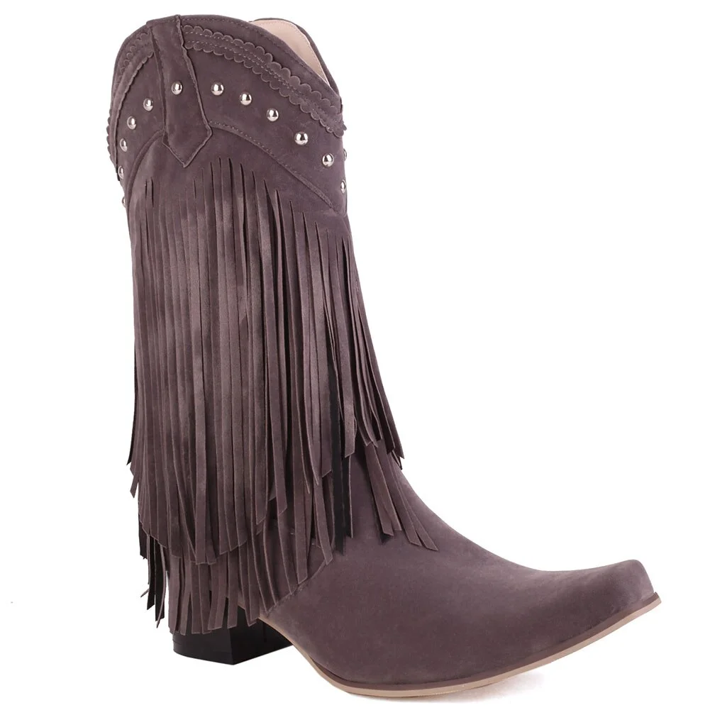 Qengg New Arrival Cowboy Western Long knee-high Boots Women Stacked Heeled Fringe Retro Casual Ridding Boots Autumn Shoes