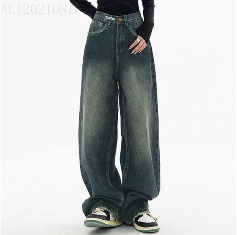 Toloer Retro Dark Blue Wide-Leg Jeans For Spring / Summer 2024 New Straight Floor Pants-Outfit Ideas