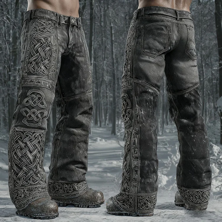 Viking Style Tribal Celtic Art  Men's Washed Straight-leg Jeans