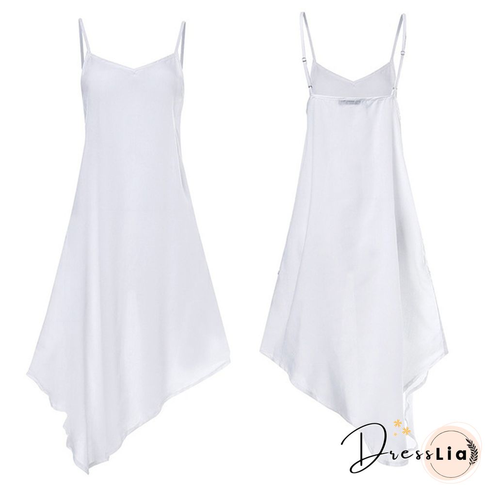 Womens Summer Long Dress Spaghetti Straps Neck Irregular Hem Holiday Casual Party Sundress