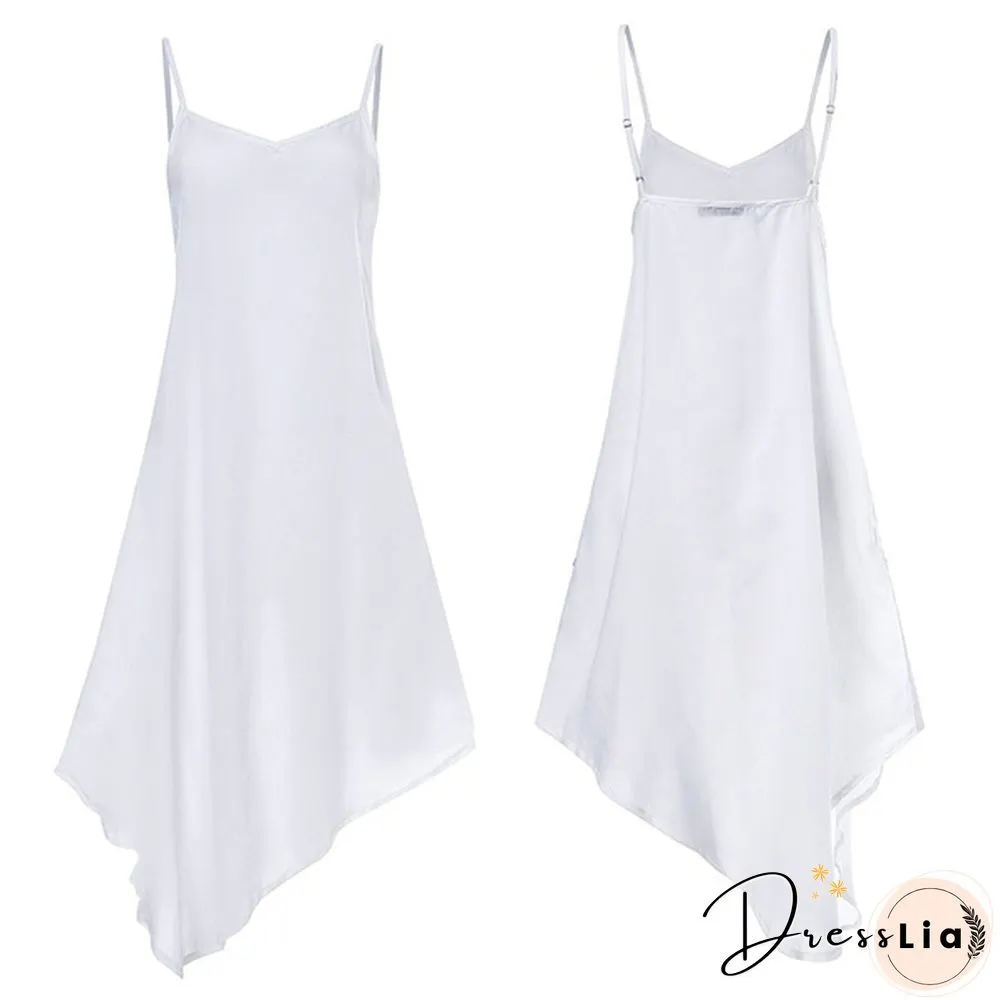 Womens Summer Long Dress Spaghetti Straps Neck Irregular Hem Holiday Casual Party Sundress