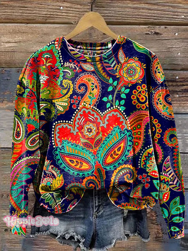 Paisley Pattern Art Print Casual Sweatshirt Multicolor / S