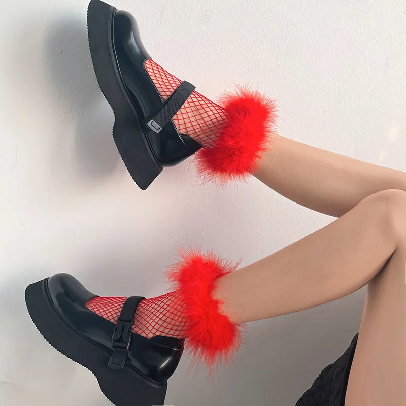 Trendy Feather Fishnet Socks Hollow Out Color Mid-Tube Socks-vocosishoes