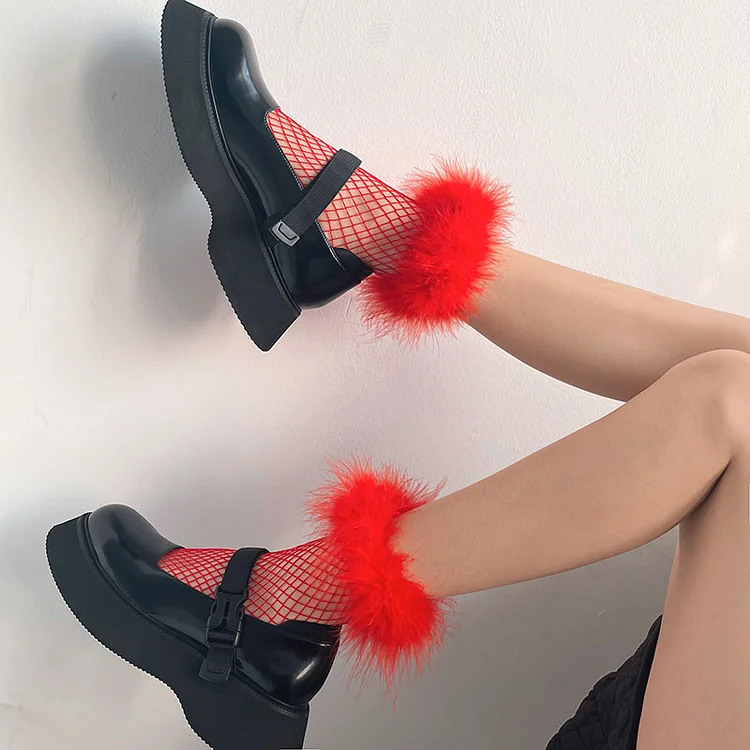 Trendy Feather Fishnet Socks Hollow Out Color Mid-Tube Socks VOCOSI VOCOSI