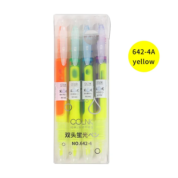 Journalsay 4 Pcs/Set Double Head Two-color Straight Liquid Highlighter DIY Journal Drawing Writing Art Markers Pens