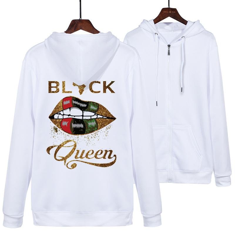 Letters Queen black short-sleeved hooded long-sleeved cardigan zipper sweatshirt