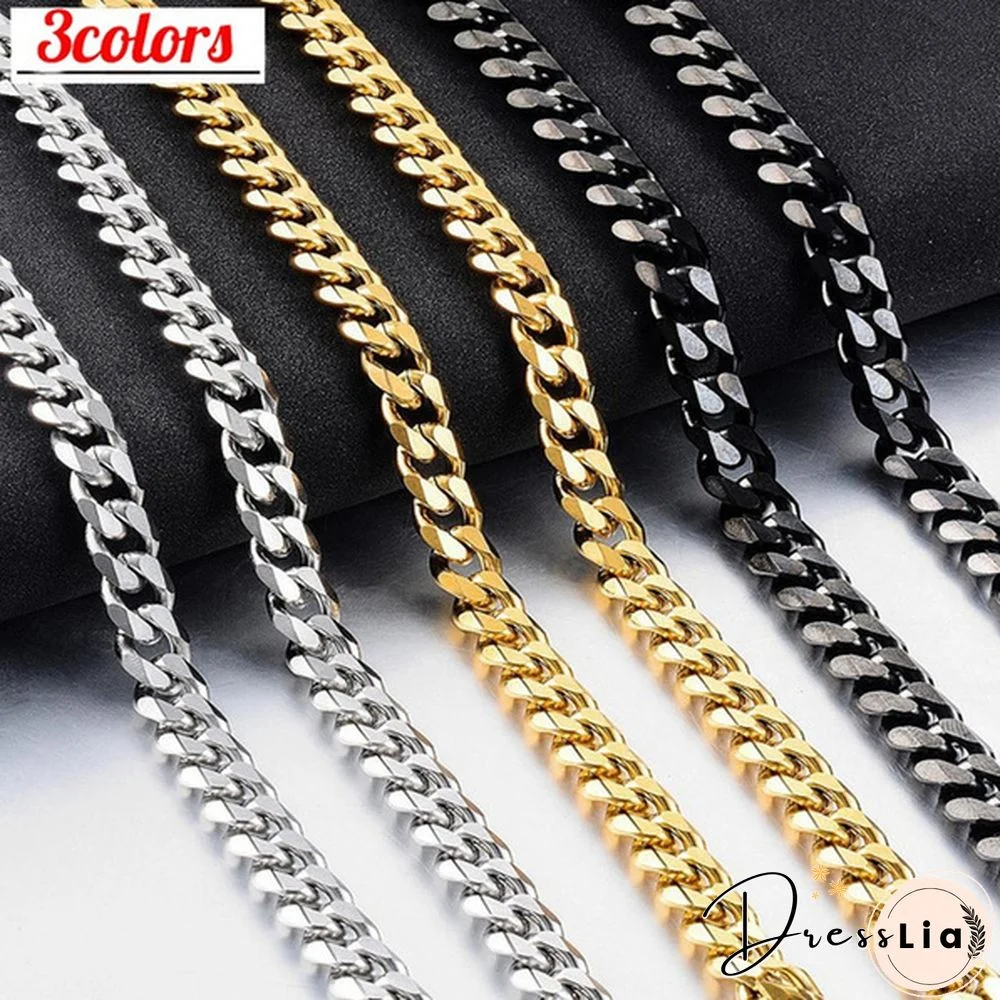 Men's Necklace Stainless Steel Cuban Link Chain Silver Color Male Jewelry Gifts for Men 3COLORS