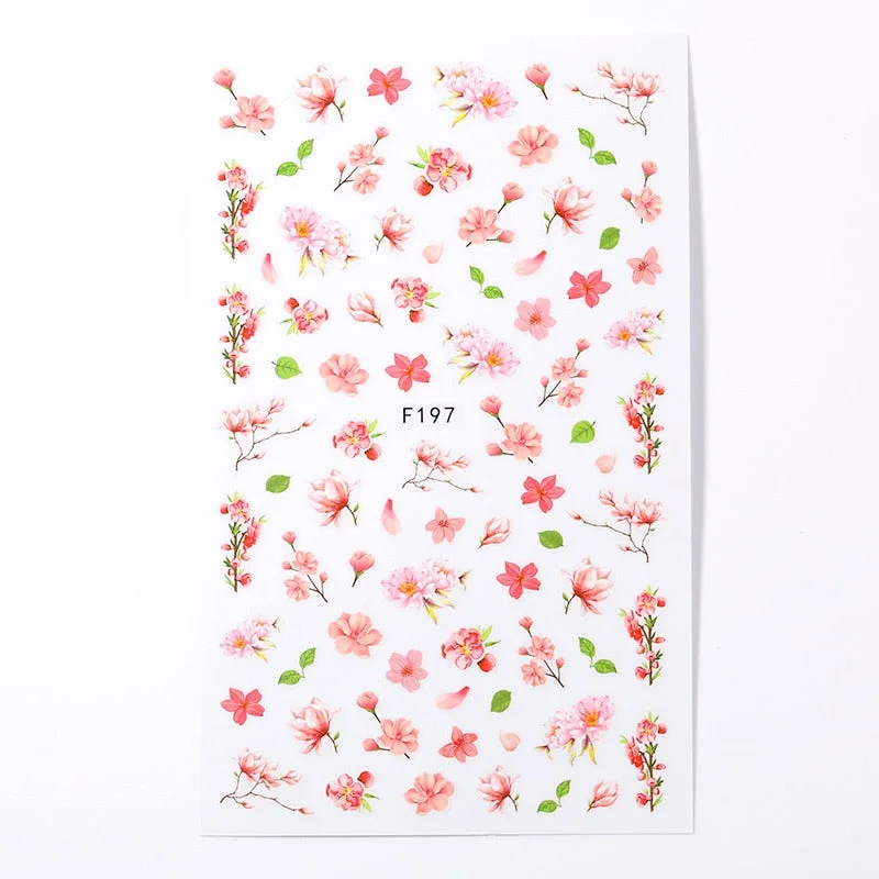 1PC Succulent Plants Flower 3D Nail Sticker Spring Floral Leaves Adhesive Transfer Decals Slider DIY Nail Art Decoration-Nail Inspo