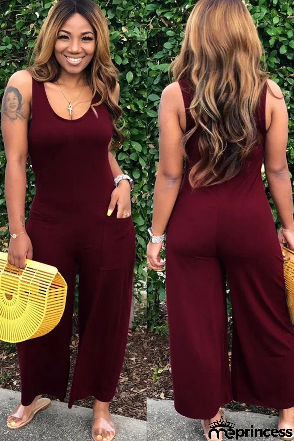 Wine Red Sexy Solid Sleeveless Slip