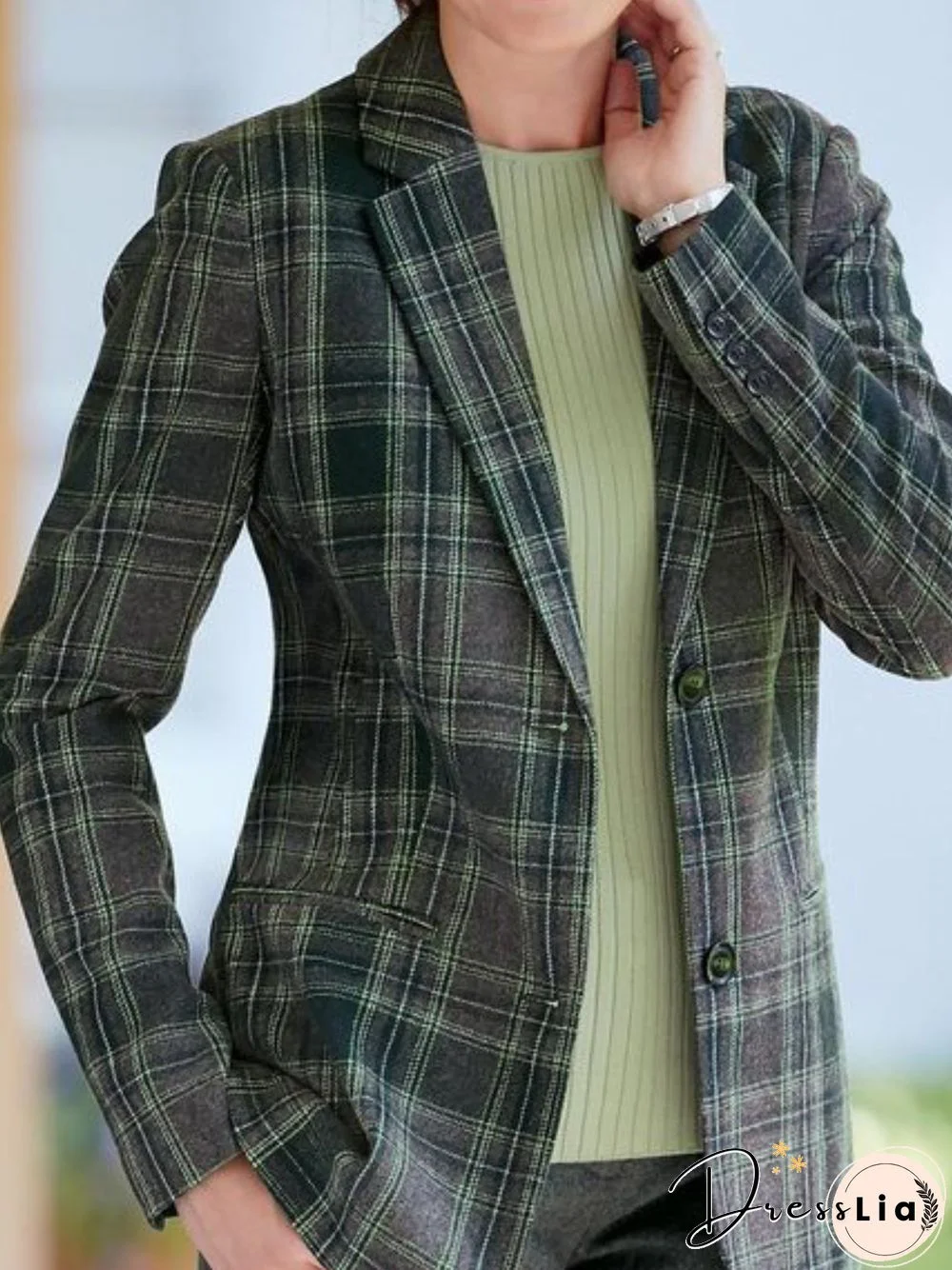 Women Casual Checked/Plaid Winter Buttoned Natural Mid-weight Daily Long sleeve Cotton-Blend Jacket