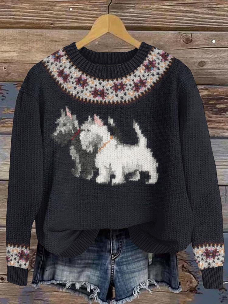 Comstylish Vintage Funny Puppy Knitted Icelandic Sweater