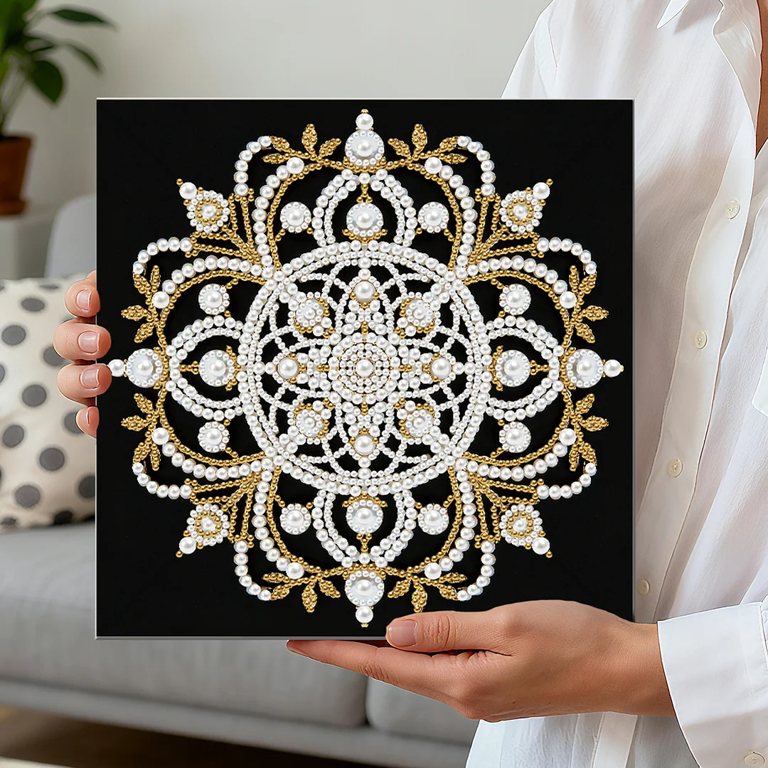 Mandala DIY Pearl Art Diamond Painting Kit for Adult Home Decor 25x25cm With Frame