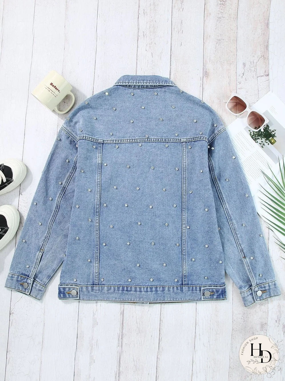 Vintage-Inspired Rhinestone Denim Jacket