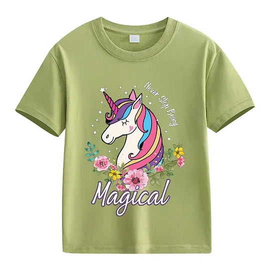 【2Y-13Y】Never Stop Being, Magical Unicorn Graphic T-Shirt For Kids