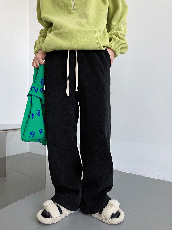 Solid Color Casual Rope Pit Pants