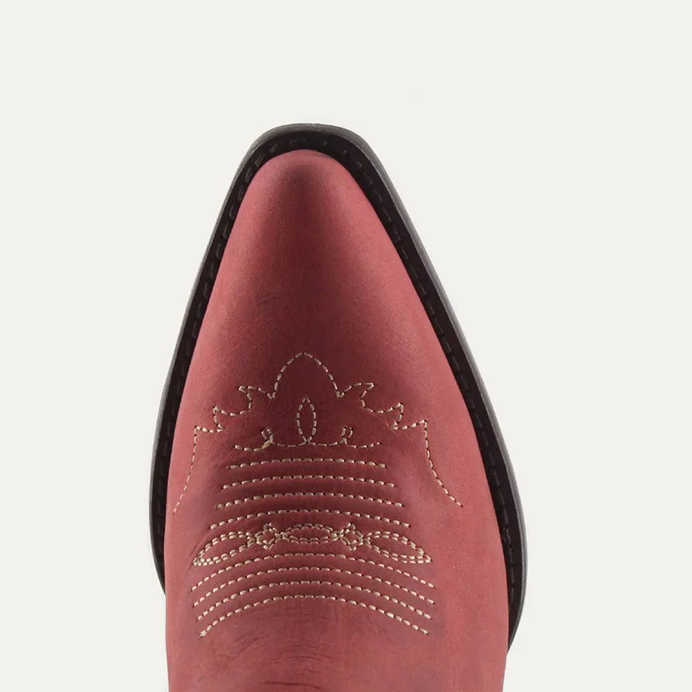 Red Snip Toe V-Cut Chunky Heel Studded Cowboy Boots for Women