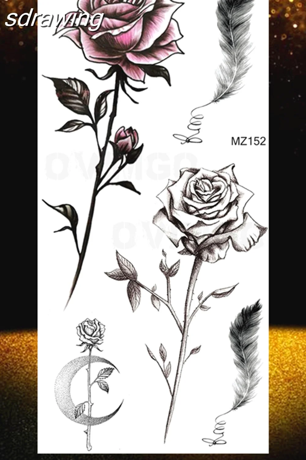  Black Rose Flower Temporary Tattoos Fake Waterproof Tatoo Body Art Arm Leg Floral Peony Bloosom Tattoo Stickers Makeup 928-0