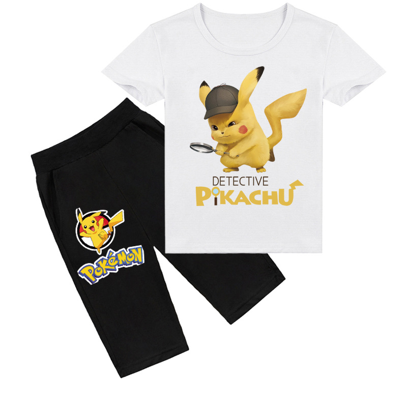 Mayoulove Pikachu Tee & Shorts Set for Kids - Cute Cartoon Characters Printed Design - Ideal for Boys & Girls Aged 3-10 - Breathable & Comfortable Material - Perfect for Casual Wear & Playtime-Mayoulove