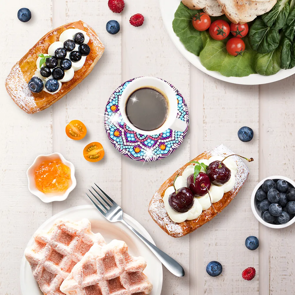 10pcs DIY Coaster Diamond Painting Cup Cushion with Rack Home Decor