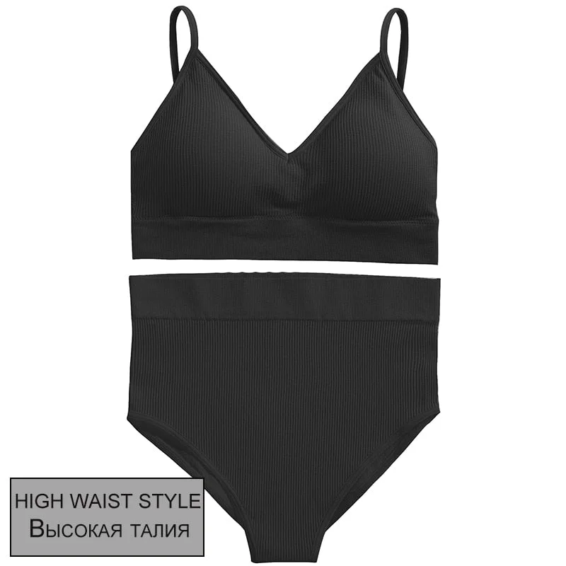 FINETOO Women Seamless Lingerie Set 10 Colors Fitness Bralette Push Up Top + Panties Suit Sports Woman Sexy Underwear Sets Femme