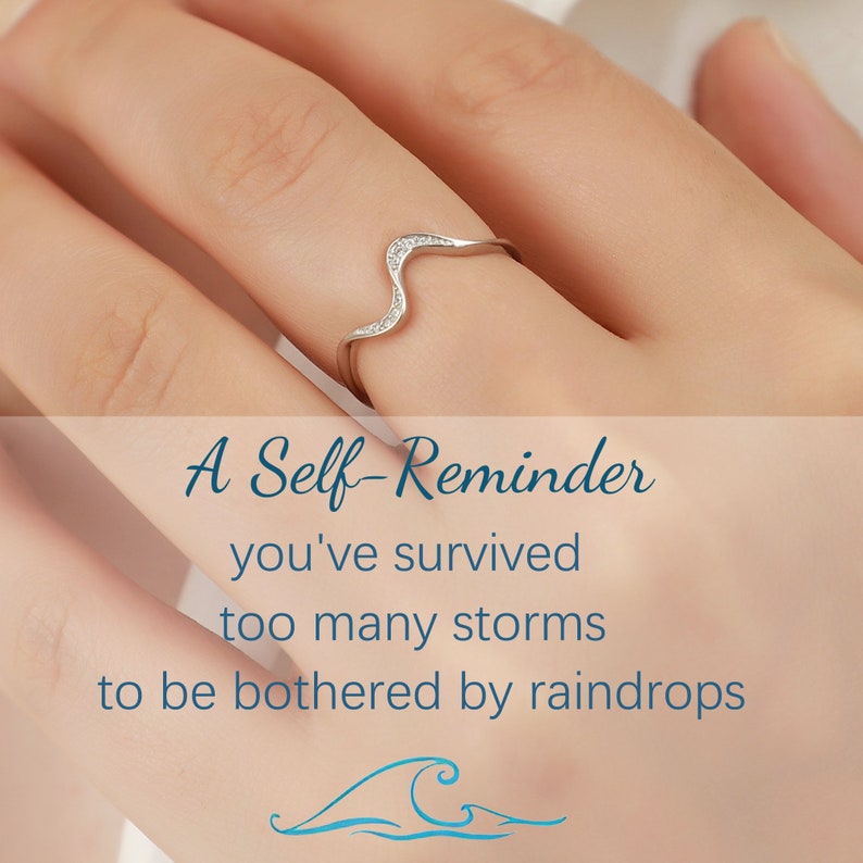 A Self-Reminder Wave Ring,You're Survived Too Many Storms To Be Bothered By Raindrops,Inspirational S925 Silver Wave Ring,Gift for Her image 9