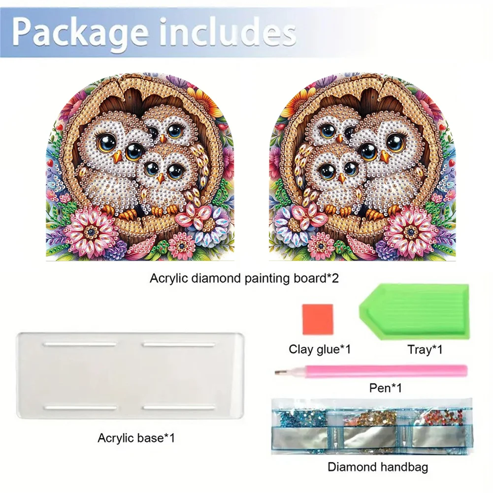 DIY Flower Owl Acrylic Napkin Holder Diamond Painting Kit for Home Table Decor