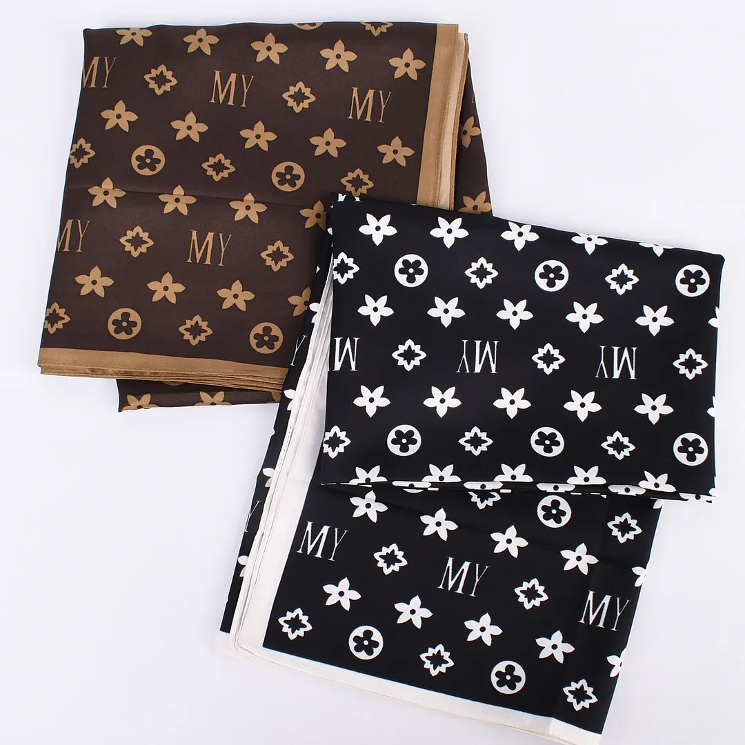 90cm*90cm Coffee TTwill Cotton Printed Square Scarf-vocosishoes