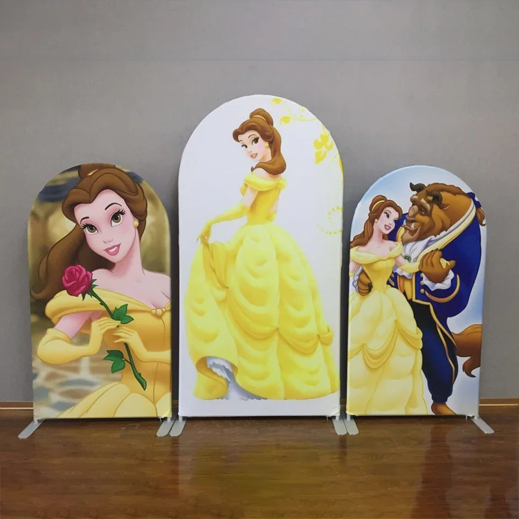 Beauty And Beast Three-Piece Double-sided Printing Set of Arch Backdrop Covers For Birthday Party RedBirdParty