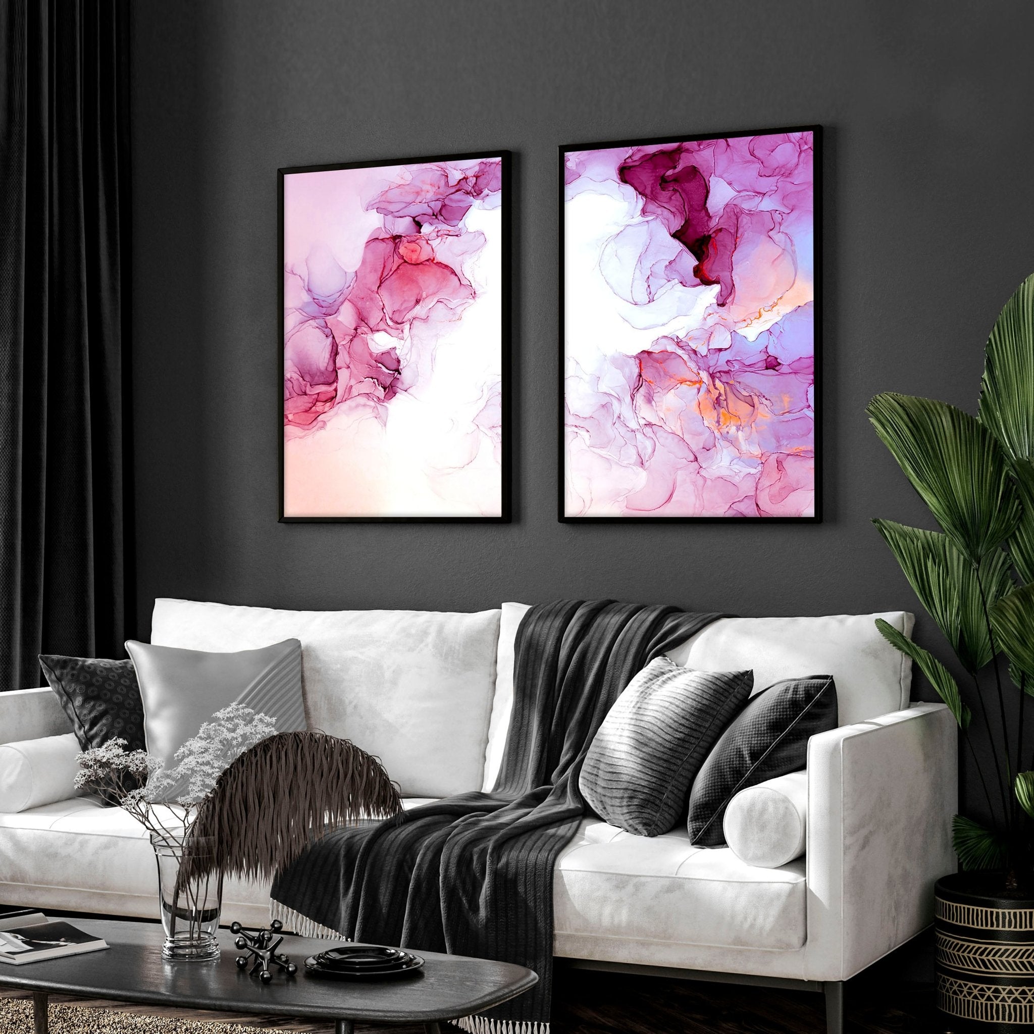 Abstract wall art for living room | set of 2 framed wall art prints everthome