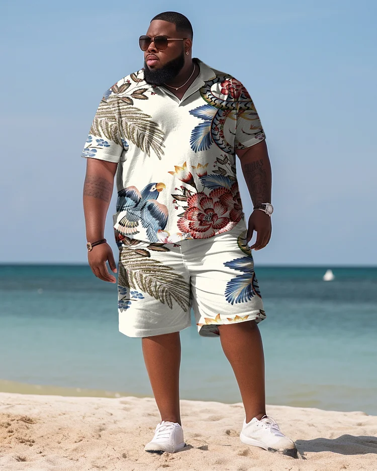 Men's Plus Size Hawaiian Art Floral Shirt Shorts Two Piece Set