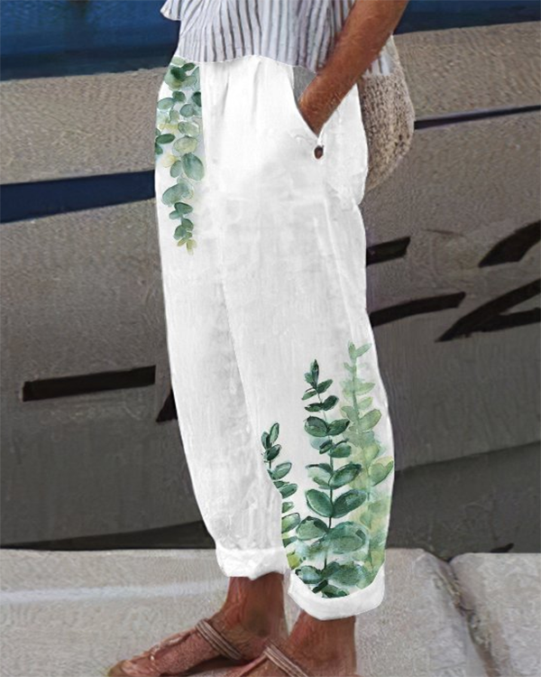 Casual Loosen Pockets Floral Pants