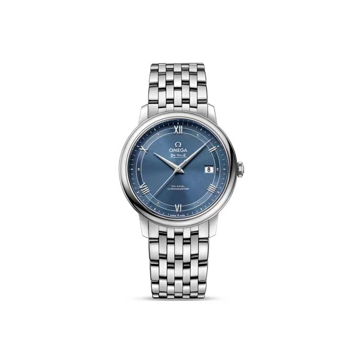 VS廠 OMEGA 歐米茄 碟飛系列 自動機械腕錶 39.5mm 日曆防水 男士手錶 藍色錶盤銀色精鋼錶帶