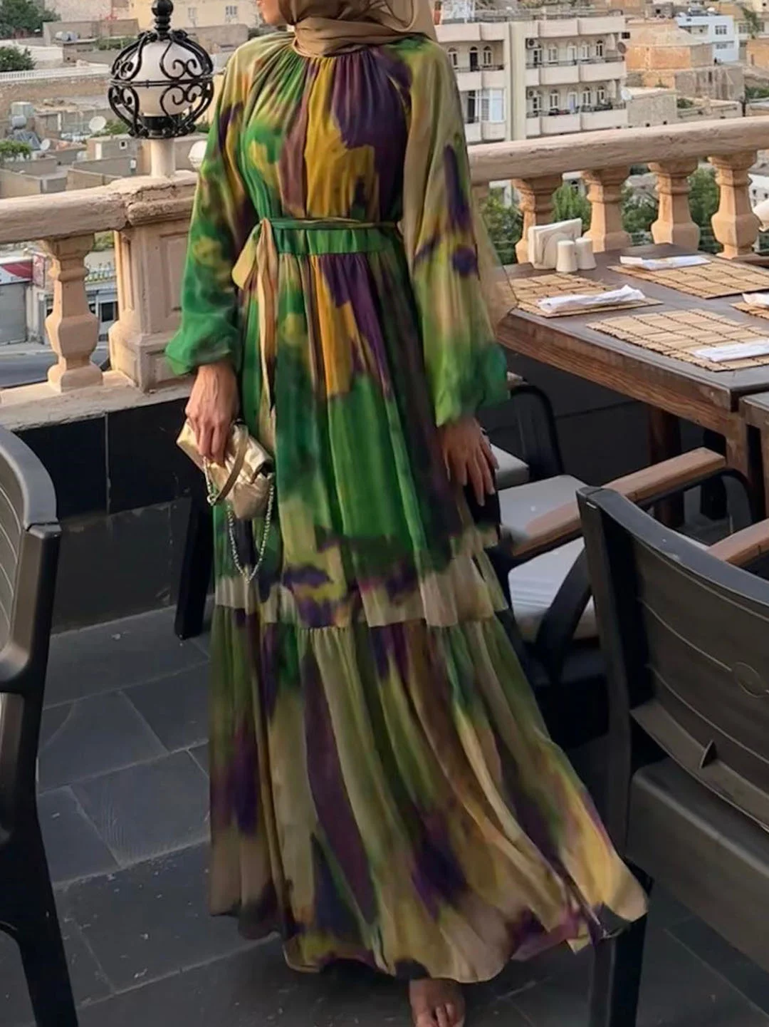 Elegant Tie-dye Chiffon Strappy Dress