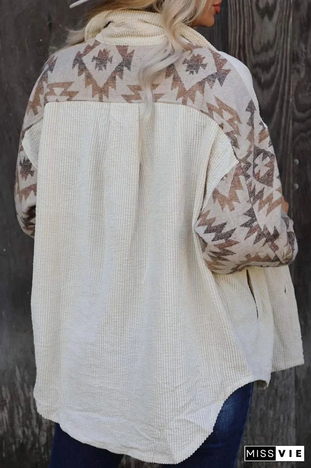 Street Geometric Patchwork Turndown Collar Tops