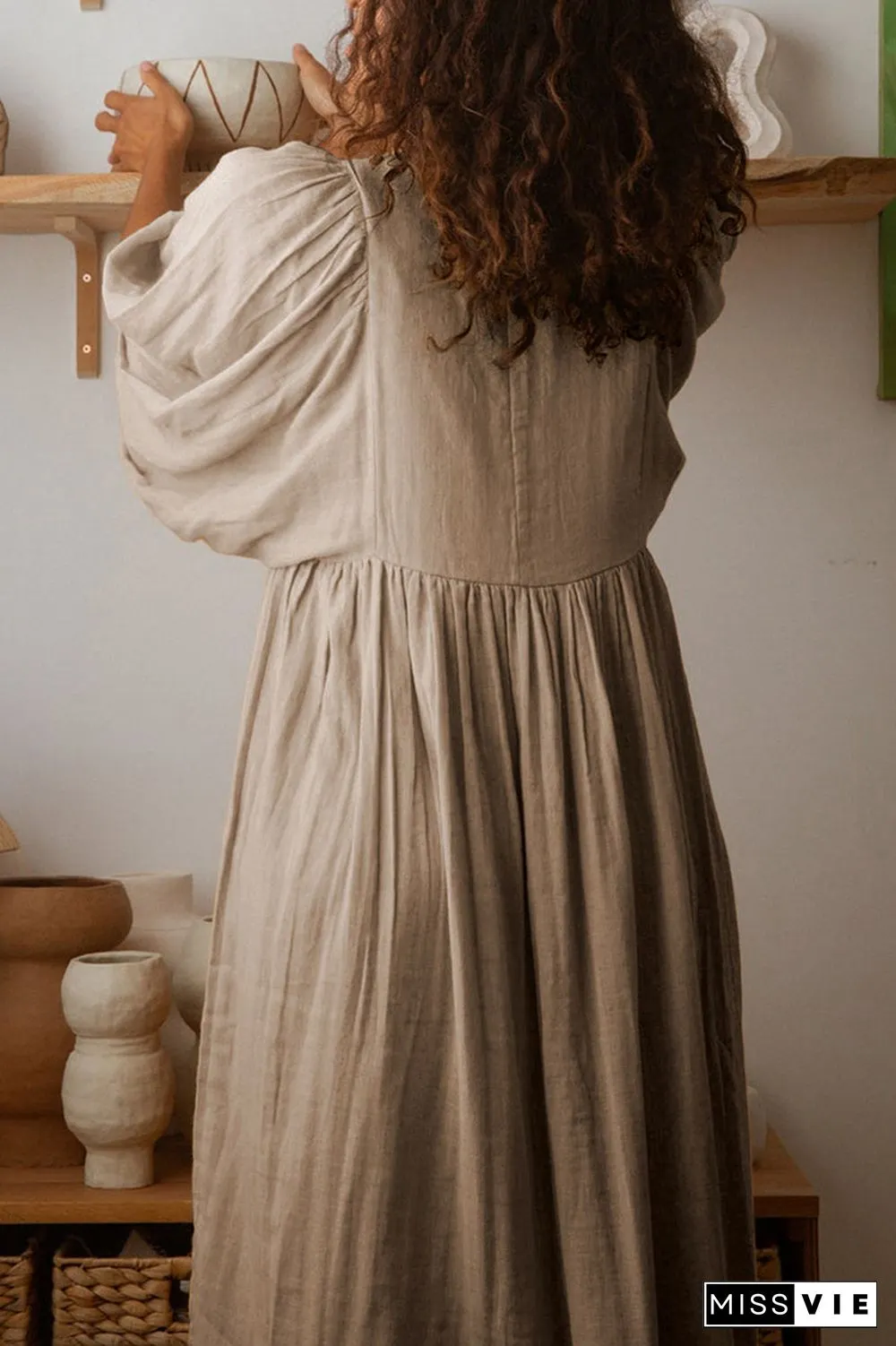 Casual Daily Solid Fold O Neck Pleated Dresses