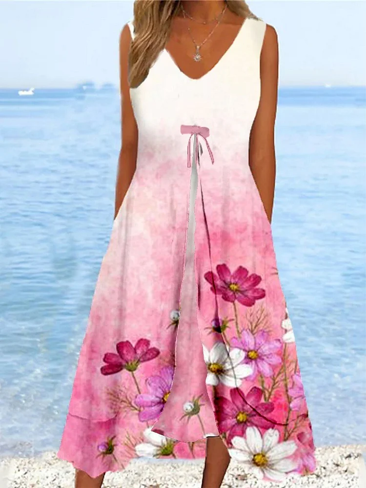 Women's Art Flower Casual Maxi Dress