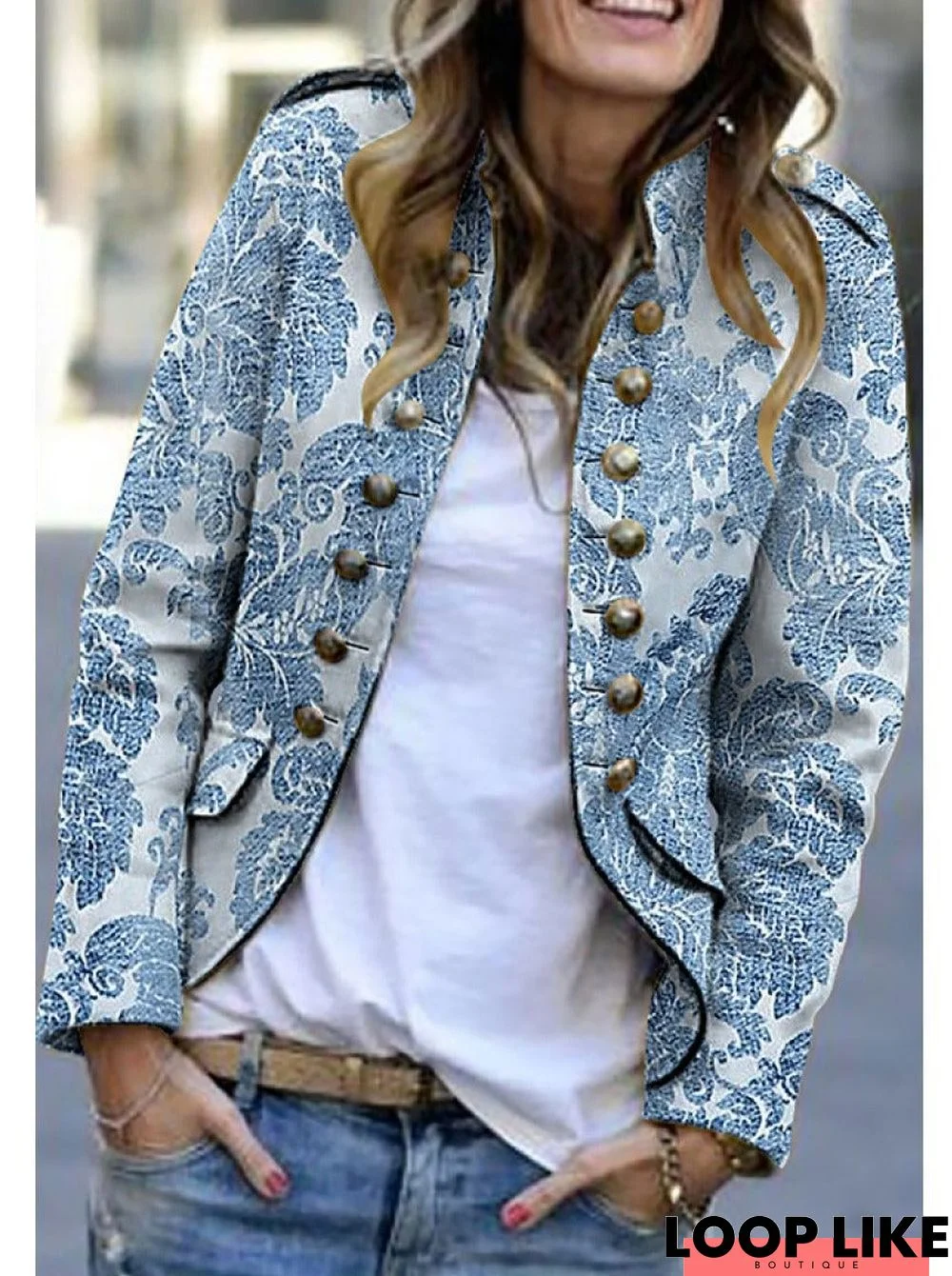 Fashion Print Long Sleeve Suit Cardigan