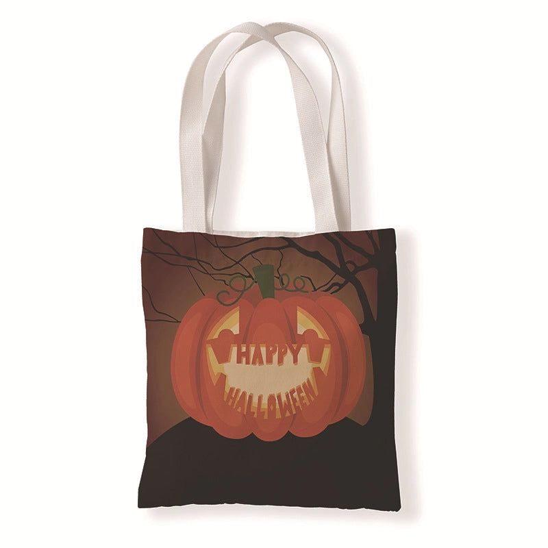 Halloween Women’s Medium Canvas Pumpkin Letter Elegant Streetwear Square Open Canvas Bag