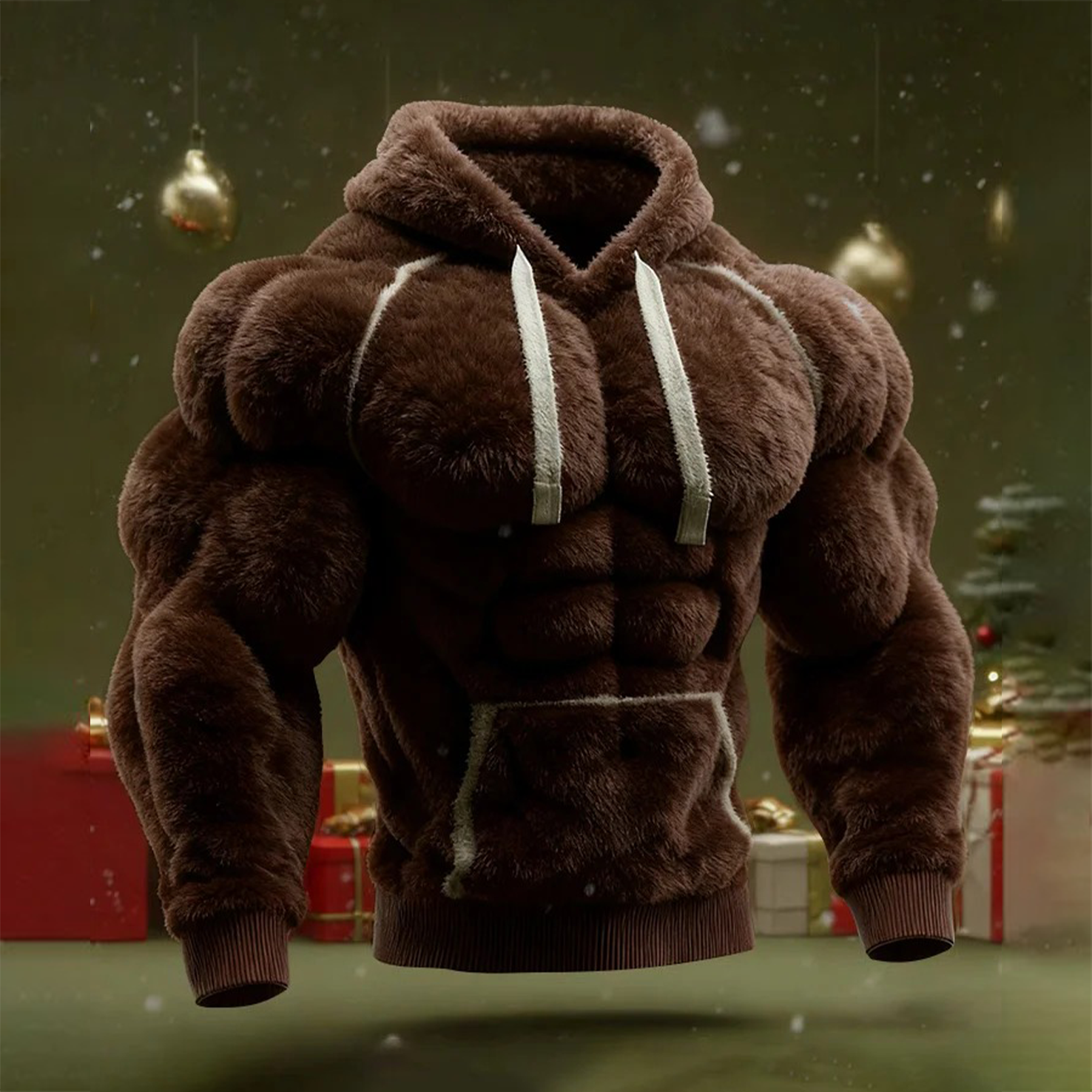 Men's Christmas Muscle Art Flannel Warm 3D Print Hoodie