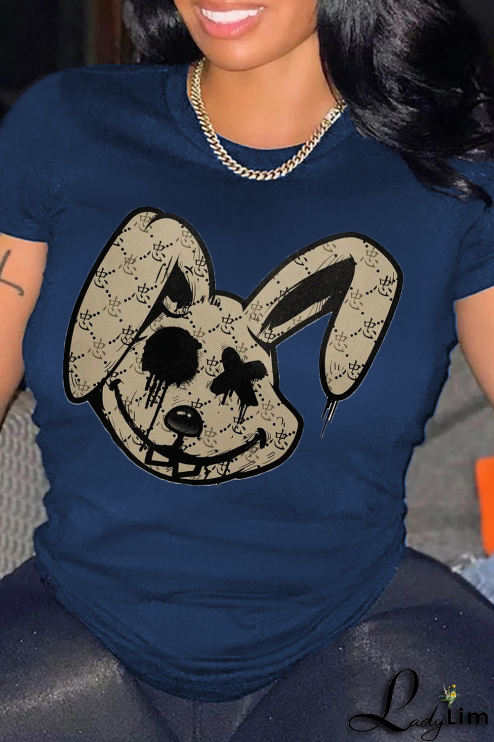 Black Casual Street Print Patchwork O Neck T-Shirts