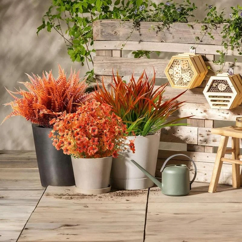 Artificial Pumpkin Flower Plant Decoration, 18pcs/set Faux Fall Flowers Grass Ferns Arrangements, UV Resistant Outside Faux Fall Greenery for Pot Garden Window Box Patio Home, Fruit, Halloween, Artificial Mixed Flower