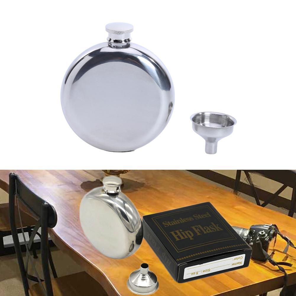 

Portable Men Stainless Steel Round Wine Jar Pot Mirror Flagon with Funnel, 501 Original